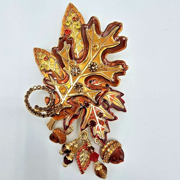 Lunch At The Ritz Autumn Leaf Brooch RARE VTG Enamel Leaves Pendant LATR 2GO Pin - Picture 7 of 16